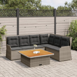 5 Pcs conjunto lounge de jardim c/ almofadões vime PE cinzento