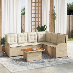 5 Pcs conjunto lounge p/ jardim com almofadões vime PE bege