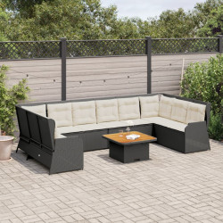 7 Pcs conjunto lounge de jardim c/ almofadões vime PE preto