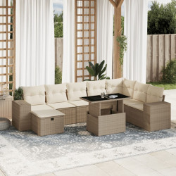 9 Pcs conjunto de sofás p/ jardim com almofadões vime PE bege