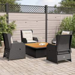 5 Pcs conjunto lounge de jardim c/ almofadões vime PE preto