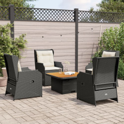 5 Pcs conjunto lounge de jardim c/ almofadões vime PE preto