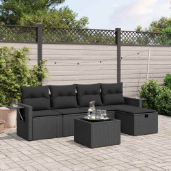 6 Pcs conjunto sofás de jardim c/ almofadões vime PE preto