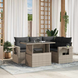 5 Pcs conj. sofás jardim c/ almofadões vime PE cinzento-claro