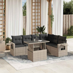 7 Pcs conj. sofás jardim com almofadões vime PE cinzento-claro