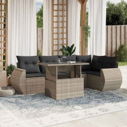 7 Pcs conj. sofás jardim com almofadões vime PE cinzento-claro