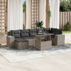 8 Pcs conj. sofás jardim c/ almofadões vime PE cinzento-claro