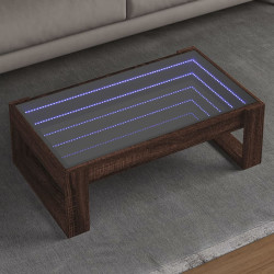 Mesa centro luzes LED infinity 90x53x30 cm carvalho castanho