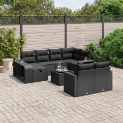 11 Pcs conjunto sofás de jardim c/ almofadões vime PE preto