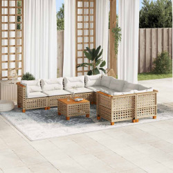 9 Pcs conjunto de sofás p/ jardim com almofadões vime PE bege