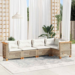 5 Pcs conjunto de sofás p/ jardim com almofadões vime PE bege