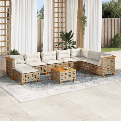 9 Pcs conjunto de sofás p/ jardim com almofadões vime PE bege