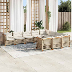 10 Pcs conjunto de sofás p/ jardim com almofadões vime PE bege