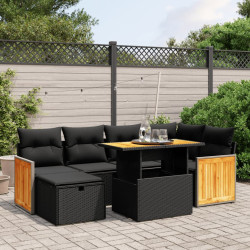7 Pcs conjunto de sofás p/ jardim c/ almofadões vime PE preto