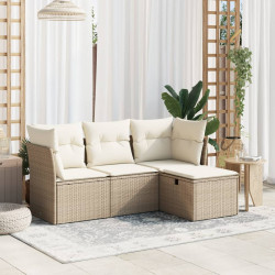 4 Pcs conjunto de sofás para jardim c/ almofadões vime PE bege