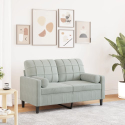 Sofá 2 lugares + almofadas decorativas 120cm veludo cinza-claro