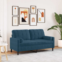 Sofá 2 lugares c/ almofadas decorativas 140 cm veludo azul