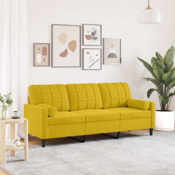 Sofá 3 lugares c/ almofadas decorativas 180 cm veludo amarelo