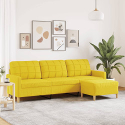 Sofá de 3 lugares com apoio de pés 210 cm tecido amarelo-claro