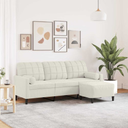 Sofá de 3 lugares com apoio de pés 180 cm veludo cor creme
