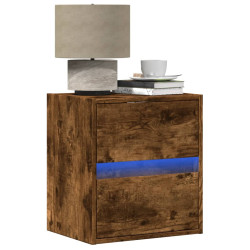 Mesa de cabeceira de parede com luzes LED carvalho fumado
