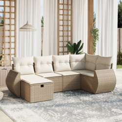 6 Pcs conjunto de sofás p/ jardim com almofadões vime PE bege