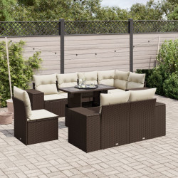 9 Pcs conjunto sofás p/ jardim c/ almofadões vime PE castanho