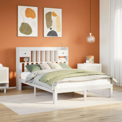 Cama com estante sem colchão 140x190 cm pinho maciço branco