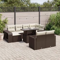 11 Pcs conjunto sofás de jardim c/ almofadões vime PE castanho