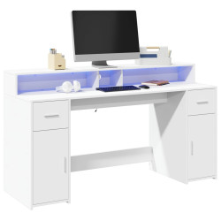 Secretária c/ luzes LED 140x55x91cm derivados de madeira branco
