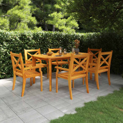 7 Pcs conjunto de jantar para jardim madeira de acácia maciça