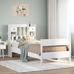 Cama com estante sem colchão 90x200 cm pinho maciço branco