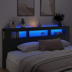 Cabeceira cama c/ leds 220x18,5x103,5 cm deriv. madeira preto