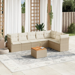 8 Pcs conjunto de sofás p/ jardim com almofadões vime PE bege