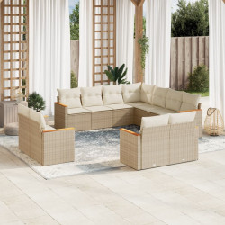 11 Pcs conjunto sofás de jardim c/ almofadões vime PE bege