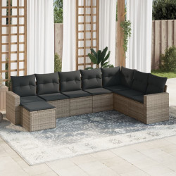 8 Pcs conjunto sofás de jardim c/ almofadões vime PE cinzento