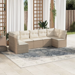 7 Pcs conjunto de sofás p/ jardim com almofadões vime PE bege