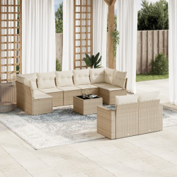 10 Pcs conjunto de sofás p/ jardim com almofadões vime PE bege