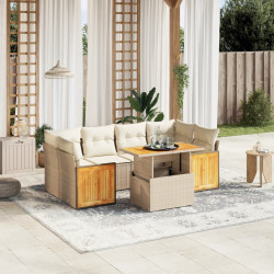 7 Pcs conjunto de sofás p/ jardim com almofadões vime PE bege