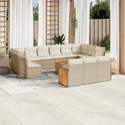14 Pcs conjunto de sofás p/ jardim com almofadões vime PE bege