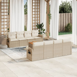 9 Pcs conjunto de sofás p/ jardim com almofadões vime PE bege