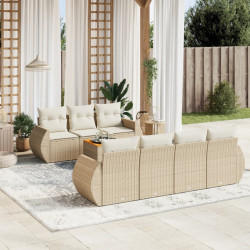 8 Pcs conjunto de sofás p/ jardim com almofadões vime PE bege