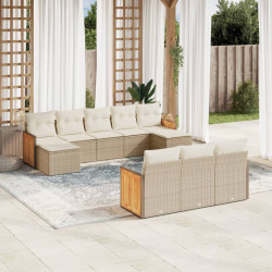 10 Pcs conjunto de sofás p/ jardim com almofadões vime PE bege