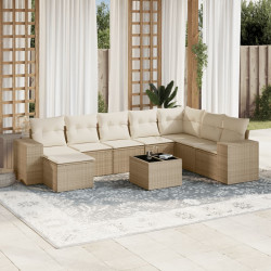 9 Pcs conjunto de sofás p/ jardim com almofadões vime PE bege