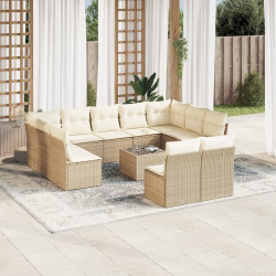 12 Pcs conjunto de sofás p/ jardim com almofadões vime PE bege