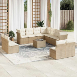 12 Pcs conjunto de sofás p/ jardim com almofadões vime PE bege