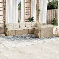 9 Pcs conjunto de sofás p/ jardim com almofadões vime PE bege