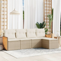 5 Pcs conjunto de sofás p/ jardim com almofadões vime PE bege