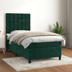 Cama com molas/colchão 80x200 cm veludo verde-escuro