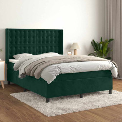Cama com molas/colchão 140x200 cm veludo verde-escuro
